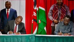 President William Ruto and Raila Odinga during the signing of the UDA-ODM MoU in March this year.